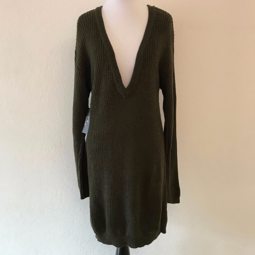 New Lulu's Green Plunging V Neck Dress Size Medium